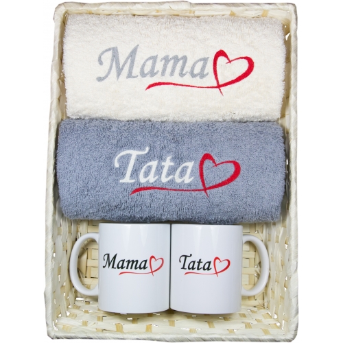 Komplet Ręczników (50x100 cm) i kubków - Mama/Tata